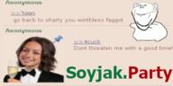 4chan 4cuck arm banner brown_hair closed_mouth clothes ear female greentext serena_mello smile soyjak soyjak_party stubble tan_skin text tuxedo variant:impish_soyak_ears wine // 300x150 // 18.2KB