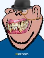 black_sclera blue_shirt british brown_skin clenched_teeth clothes ear greggs hat monocle mutt rotten_teeth soyjak stubble subvariant:impish_amerimutt transparent_background variant:impish_soyak_ears yellow_teeth you_were_one_i_ker // 598x784 // 207.9KB