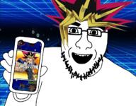 anime glasses hair holding_object open_mouth phone stubble turkey_tom variant:unknown yugioh // 1147x894 // 804.4KB