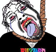 activision activision_blizzard blizzard blizzard_entertainment bloodshot_eyes glasses hanging mustache open_mouth rope shadow soyjak suicide tongue tranny variant:bernd // 768x719 // 432.4KB