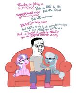 cartoon closed_mouth couch full_body glasses hair my_little_pony scared sitting soyjak text variant:chudjak white_skin // 834x1023 // 187.5KB