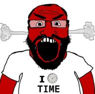 angry arm beard clock clothes fume glasses i_love open_mouth red_skin soyjak text time tshirt variant:science_lover // 800x789 // 153.1KB