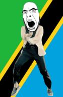 angry animated country dance flag full_body gangnam_style glasses irl open_mouth soyjak stubble tanzania variant:cobson // 300x460 // 499.0KB