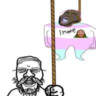 2soyjaks ack beard bloodshot_eyes brown_skin crying glasses hanging i_hate jimmy_davis mustache noose open_mouth rope stubble text tranny troon variant:unknown // 1000x1000 // 123.1KB