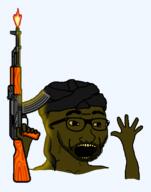 ak-47 animated arab arm brown_skin excited gif glasses gun hand islam open_mouth shaking soyjak stubble terrorist transparent turban variant:excited_soyjak weapon yellow_eyes yellow_teeth // 456x580 // 128.7KB