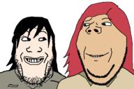 2soyjaks antimony_carver_(gunnerkrigg_court) blue_eyes closed_mouth clothes grin gunnerkrigg_court hair katerina_donlan_(gunnerkrigg_court) red_hair smile soyjak stubble subvariant:wholesome_soyjak variant:gapejak variant:markiplier_soyjak webcomic // 1200x800 // 242.5KB