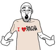 adolf_hitler arab arm clothes country ear flag glasses hand heart i_heart_nigger i_love nazism open_mouth pointing sand soyjak stubble swastika tshirt variant:shirtjak // 618x559 // 44.5KB