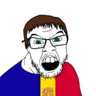 andorra brown_hair clothes country flag glasses green_eyes hair open_mouth soyjak stubble variant:feraljak // 1500x1500 // 70.5KB