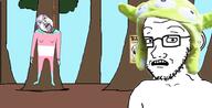 2soyjaks drawn_background ear forest full_body glasses hair hanging logan_paul mustache open_mouth poster purple_hair rage_comic rope soyjak stubble suicide tongue toy_story tranny tree trollface variant:bernd yellow_teeth // 982x503 // 88.0KB