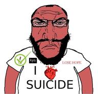 angry balding beard closed_mouth clothes glasses hair heart hope i_heart i_love kys noose punisher_face red_skin soyjak subvariant:science_lover suicide text tshirt variant:markiplier_soyjak white_shirt // 748x720 // 56.6KB