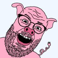 ear glasses open_mouth pig pink_skin snout soyjak stubble tail variant:its_out_get_in_here // 672x672 // 21.2KB