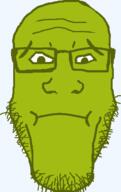 closed_mouth emoticon glasses green green_skin nauseated sick soyjak stubble variant:markiplier_soyjak 🤢 // 406x645 // 12.8KB