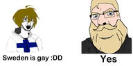 beard blue_eyes clothes finland flag glasses hair hoodie nordic_chad open_mouth smile soyjak stubble sweden text twinkjak variant:cobson variant:soyak white_skin yellow_hair // 1750x862 // 348.0KB