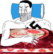 arabic_text blanket closed_eyes closed_mouth flower hair hand i_love_you nazism pillow plant sleeping smile swastika text variant:chudjak // 3353x3464 // 1.1MB