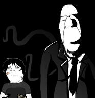 2soyjaks arm closed_mouth clothes creepy creepypasta evil freckles glasses hair hand he_will_always_be_a_gem holding_object horror necktie no_face ominous scared slenderman soyjak stubble subvariant:hornyson subvariant:shoyta suit text variant:cobson variant:gapejak // 2048x2112 // 283.0KB