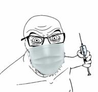 angry animated arm covid facemask gif glasses hand holding_object nipple soyjak stubble syringe vaccine variant:feraljak wrinkles // 1600x1500 // 413.6KB