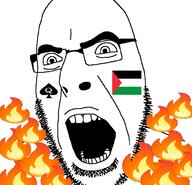 Aaron_Bushnell fire flag flag:palestine glasses open_mouth palestine queen_of_spades soyjak stubble teeth variant:cobson // 748x720 // 114.6KB