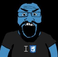 angry arm balding beard blue_skin clothes css glasses hair i_love open_mouth soyjak subvariant:science_lover tshirt variant:markiplier_soyjak // 800x789 // 37.4KB
