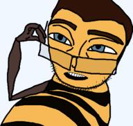 barry_bee_benson bee bee_movie blue_eyes brown_hair dreamworks glasses hair open_mouth soyjak stubble variant:unknown // 712x675 // 222.8KB
