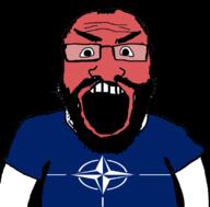 angry balding beard clothes glasses hair nato open_mouth red_face soyjak tshirt variant:science_lover // 680x671 // 152.3KB