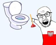 angry arm countrywar flag flag:poland_ensign glasses hand holding_object holding_plunger mustache open_mouth plunger pointing poland soyjak stubble toilet variant:feraljak // 603x491 // 163.4KB