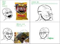 2soyjaks bag brain bug chips closed_mouth comic concerned distorted glasses glowing glowing_eyes glowing_glasses hand lays looking_up multiple_soyjaks open_mouth potato rage_comic scared shadow smile smug stubble sweating text variant:feraljak variant:soyak // 642x474 // 151.3KB