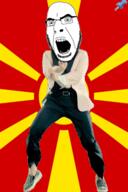 animated country dance flag full_body gangnam_style glasses irl monkeydonia open_mouth push_pin soyjak sticky stubble variant:cobson // 300x450 // 385.0KB