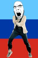 angry animated country dance flag full_body gangnam_style glasses irl luhansk open_mouth soyjak stubble variant:cobson // 300x460 // 503.9KB
