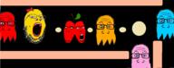 blue_eyes bowtie cherry closed_mouth clothes female food frown fruit ghost glasses lipstick ms_pacman multiple_soyjaks no_mouth open_mouth pacman stubble variant:cobson variant:gapejak variant:markiplier_soyjak video_game // 2282x904 // 169.3KB