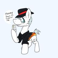 clothes full_body hair hat holding_object my_little_pony open_mouth pony soy speech_bubble stubble text variant:unknown // 1329x1329 // 281.6KB