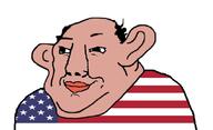 amerimutt balding brown_skin closed_mouth country double_chin ear fat flag smile soyjak united_states variant:chudjak // 1127x685 // 63.2KB