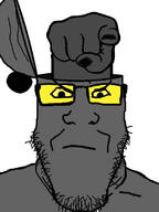 angry arm bear closed_mouth ear glasses grey_skin hand head_box pointing soot soot_colors soyjak soyjak_party stubble variant:markiplier_soyjak // 600x800 // 78.6KB