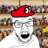 angry clothes glasses hat irl_background mario megaman mustache nintendo open_mouth pikachu pikmin pokemon soyjak splatoon squirtle stubble variant:feraljak video_game // 1500x1500 // 2.2MB