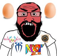 angry arm badge beard clothes egg glasses logo meta:tagme open_mouth pw_(4chan) red_skin soyjak text tshirt variant:science_lover wwe // 800x789 // 222.1KB